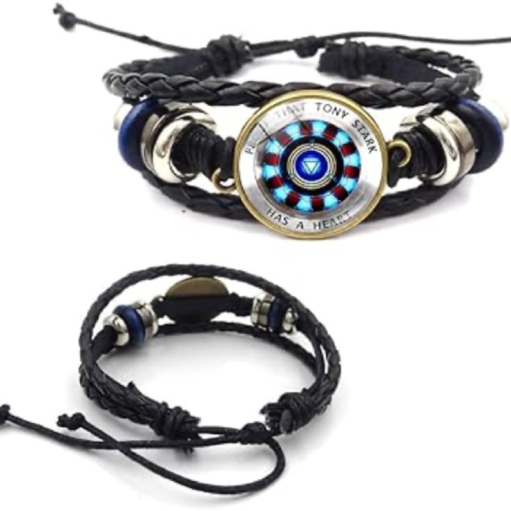 Ironman Arc Reactor Logo Glass Domed Braided Leather Bracelet NWT